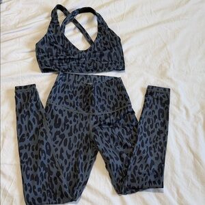 CARBON38 Black Leopard Print Sports Bra and Leggings Set